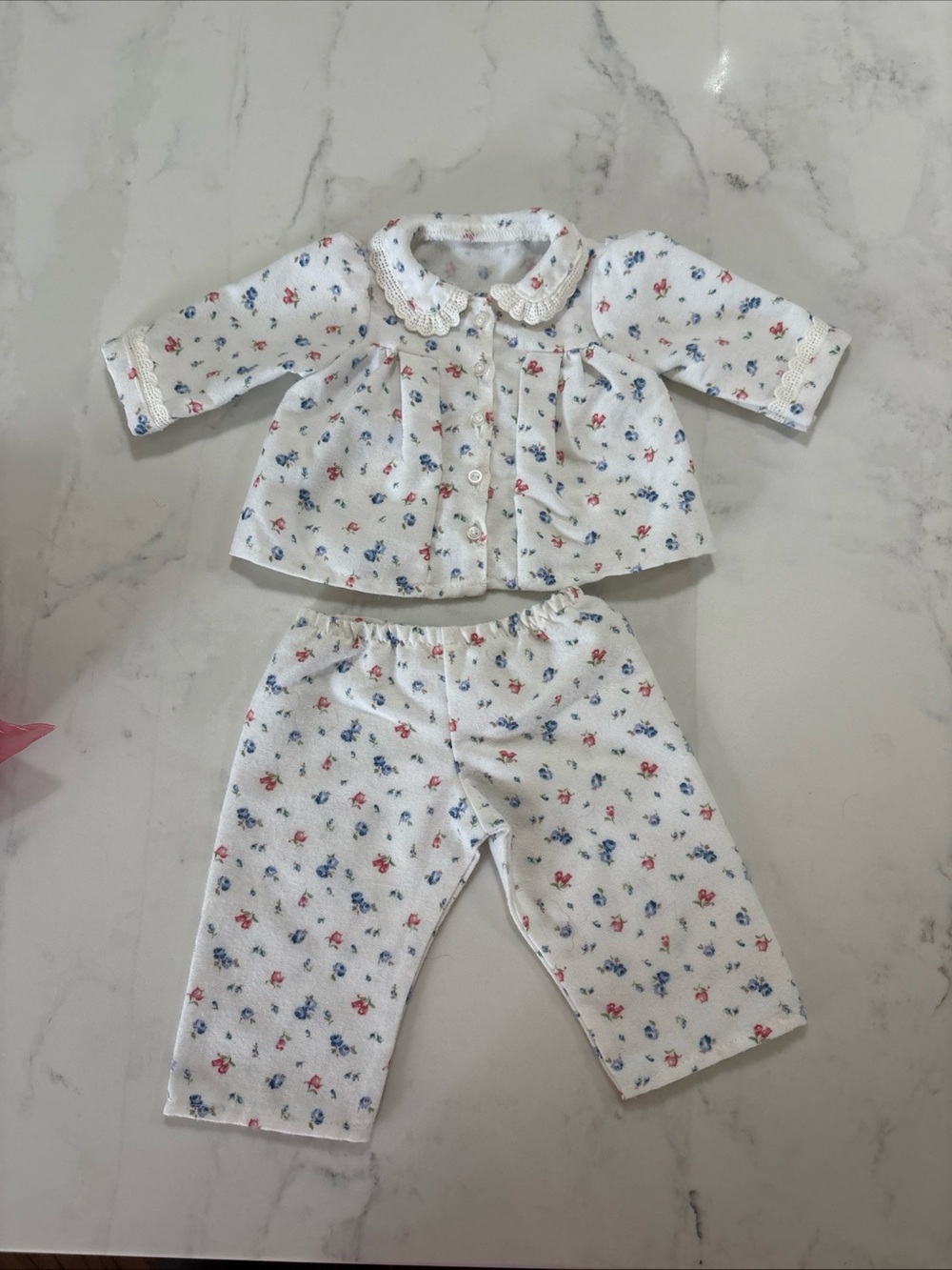 American Girl Emily’s White Pajama Set with Blue and Pink Floral Print 2 Piece